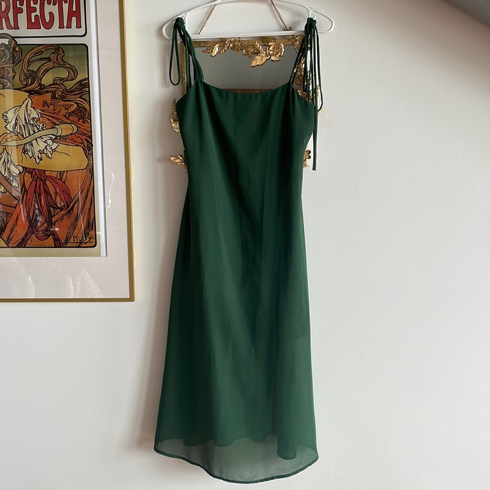 Green tie slip dress